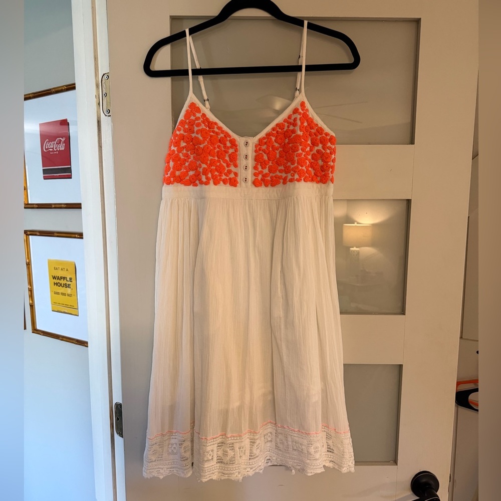 Free People XS White Sundress with Orange Embroidered Bodice
